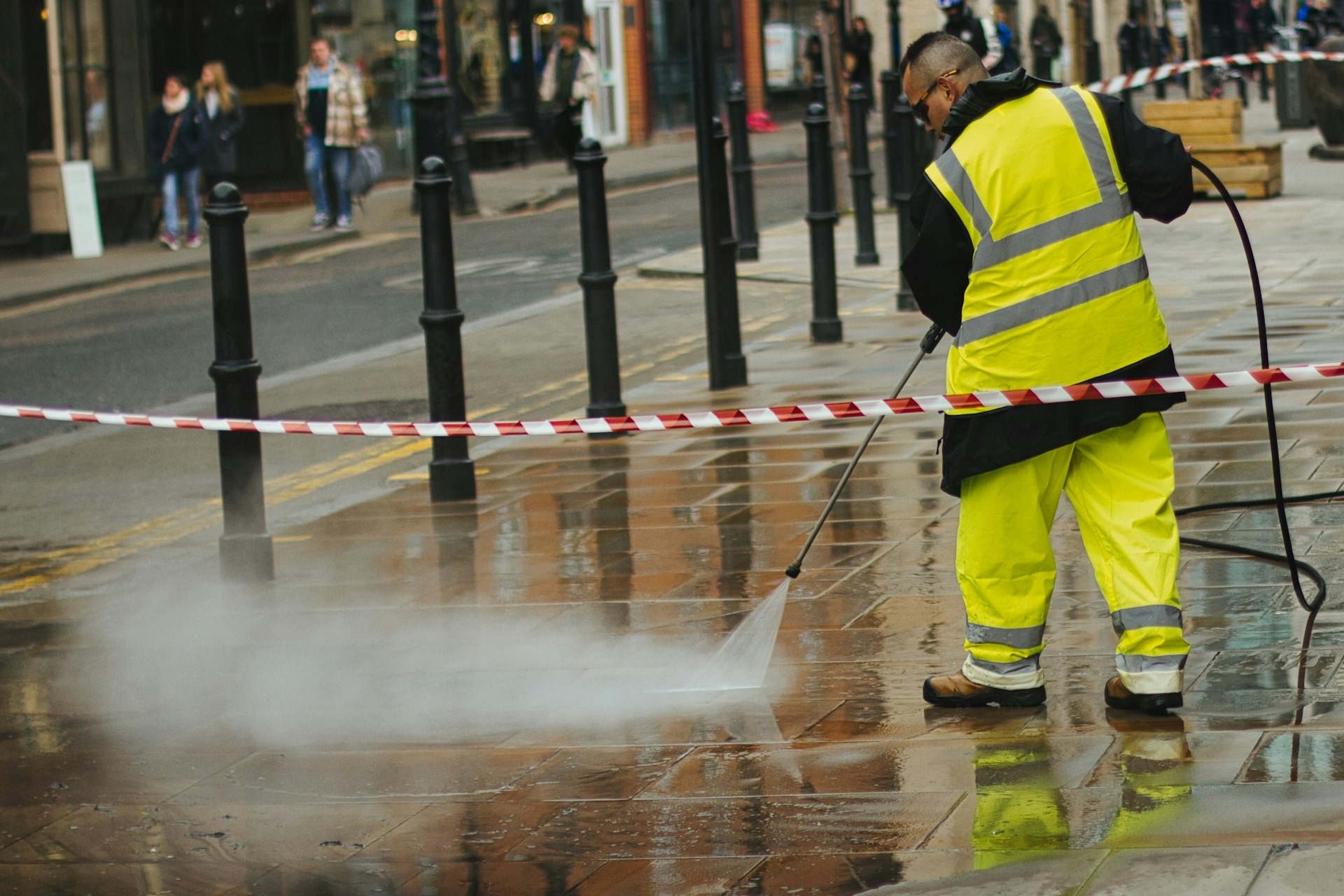 Pressure washing a footpath
